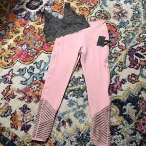 Pale Pink High Waist Mesh Detail Legging NWT